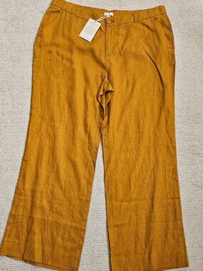 Garnet Hill 100% Linen Trouser Pants Brown Gold Orange 18 NEW Straight Wide Leg